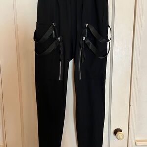 HUSH Black Jogger Style Pants with Zipper and Ribbon Details (and 8 pockets!)